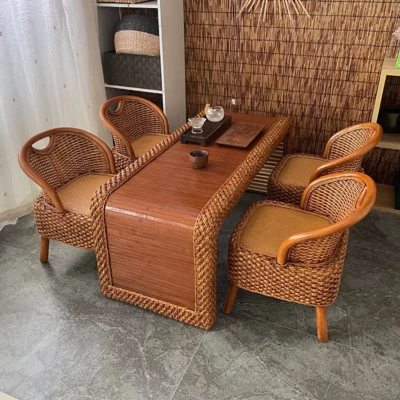 Balcony rattan simple kung fu tea table small apartment home tea retro tea table