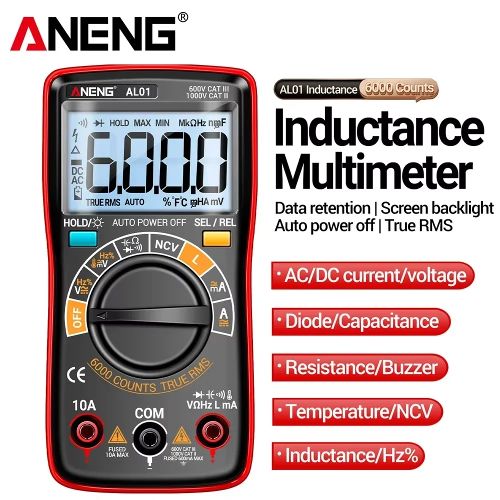 

ANENG AL01 Digital Multimeter AC/DC Voltage Meter 6000 Count True-RMS Current Hz Resistance Capacitor NCV detection Tester Tools