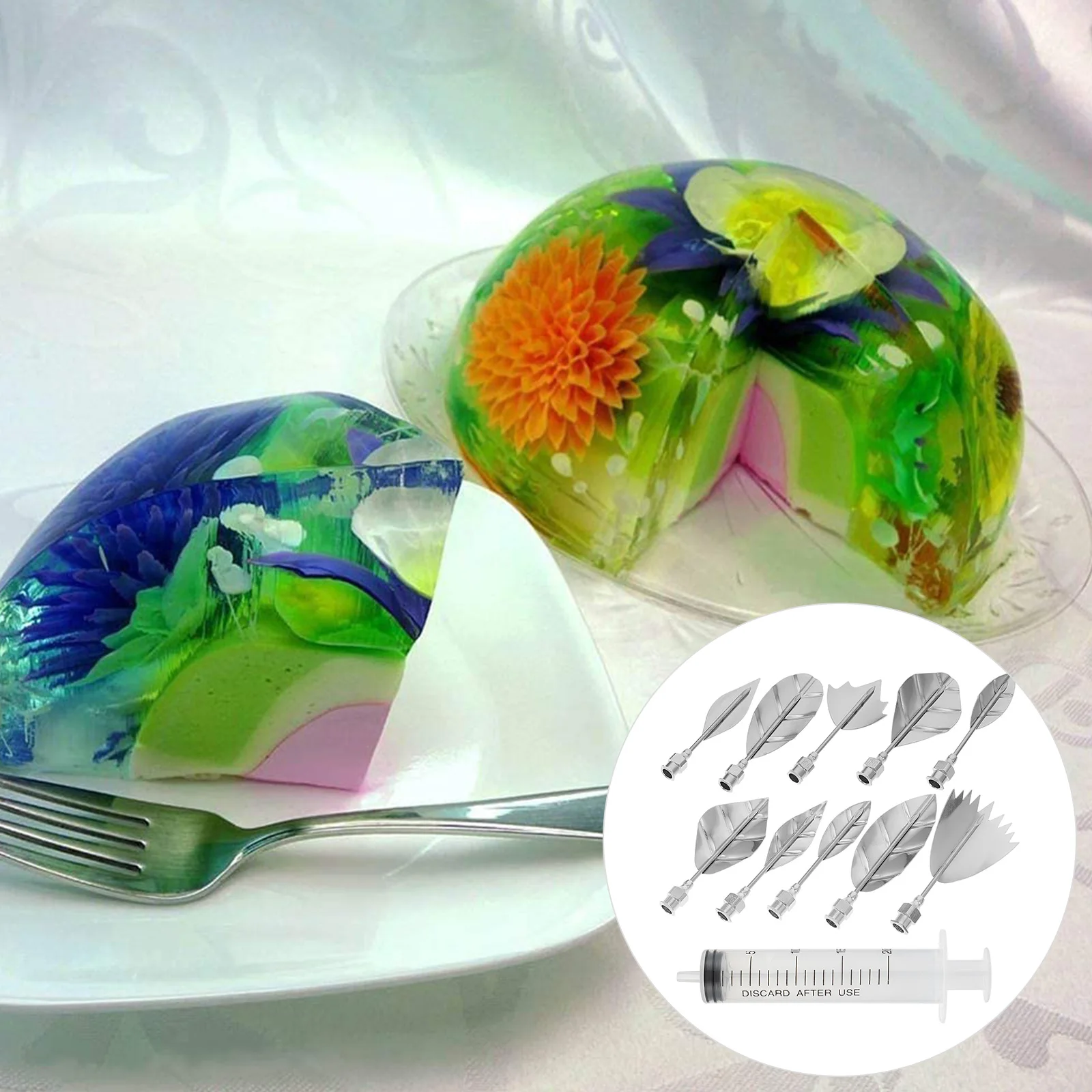 

1Set Stainless Steel 3D Jelly Gelatin Art Tools Cake Decorating Needles Syringe Pudding Nozzle for Creative Dessert Design