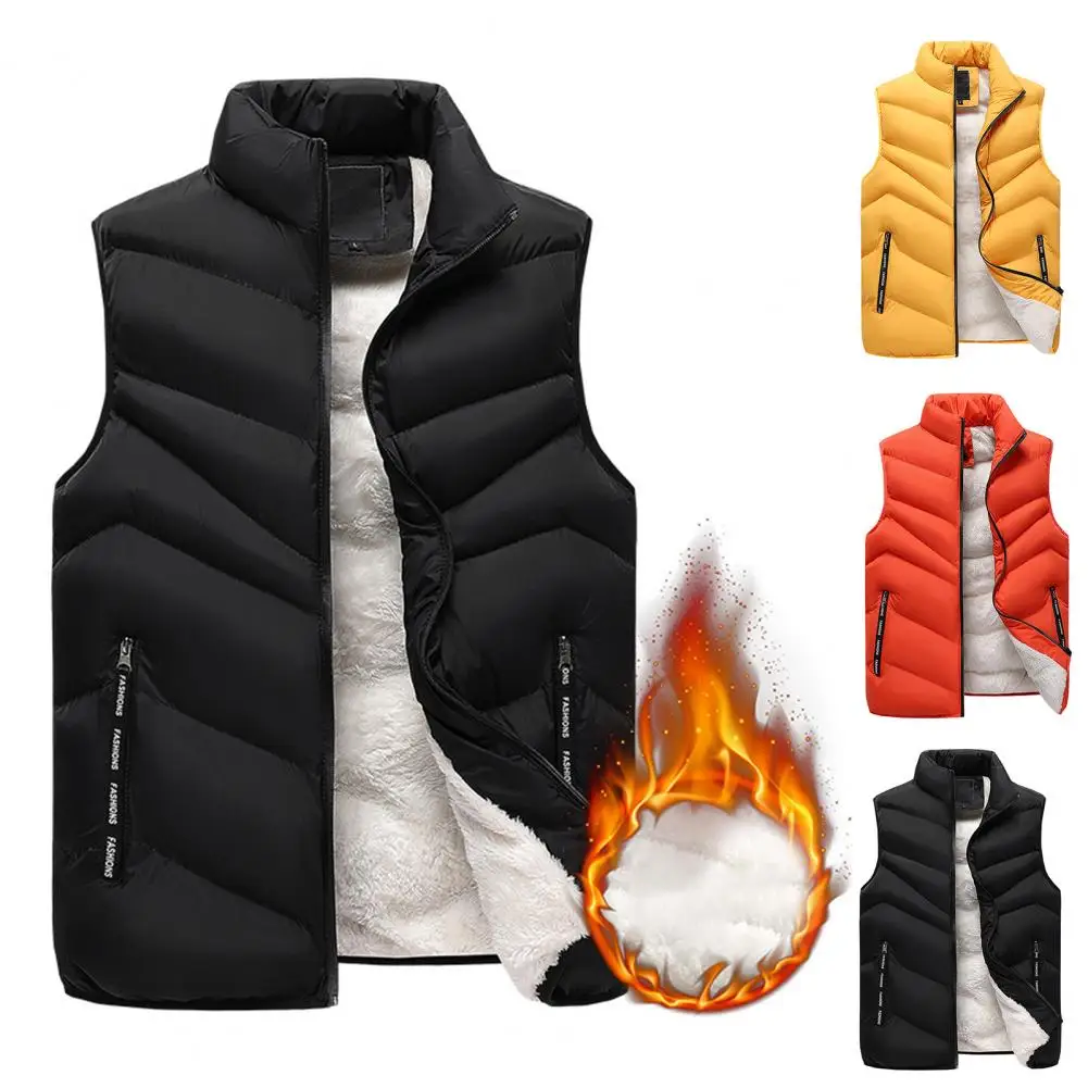 2023 New in Fleeced Clothing Men Vest Zip Warm Winter Thick Autumn Sleeveness Jackets Male Orange Black Waistcoat Large Size Big