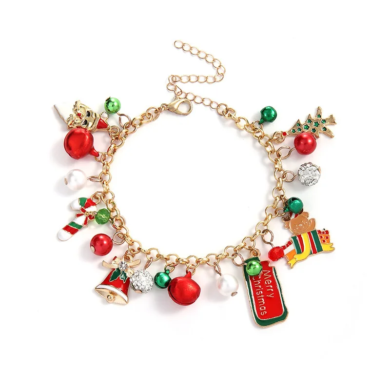 

Christmas Bracelet Festiva Gift Bell Pearl Hand Chain Snowflake Reindeer Pendant Holiday Decoration Party Present