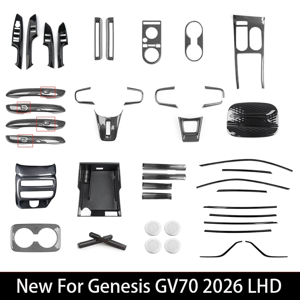 

For Genesis GV70 2026 Car Tuning Carbon Fiber Black Central Console Gear Shift Window Button Rear Air Vent Cover Accessories LHD