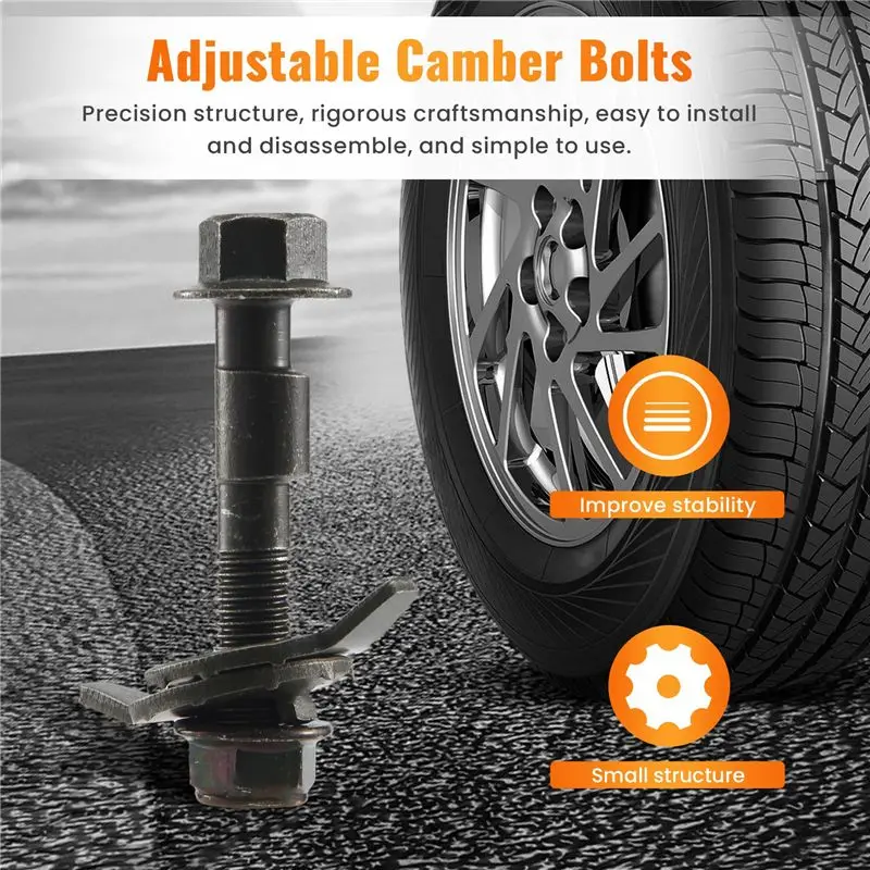 AC52-4Pcs 14Mm Steel Car Four Wheel Alignment Adjustable Camber Bolts 10.9 Intensity