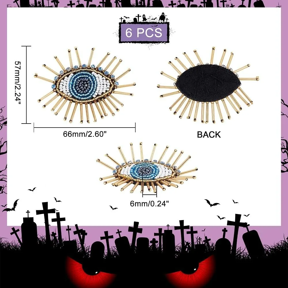 6 Pcs Eye Beaded Patches for Clothes Blue Evil Eye Sequined Patch Sew on Rhinestone Beaded Applique for Clothes Jackets Jeans