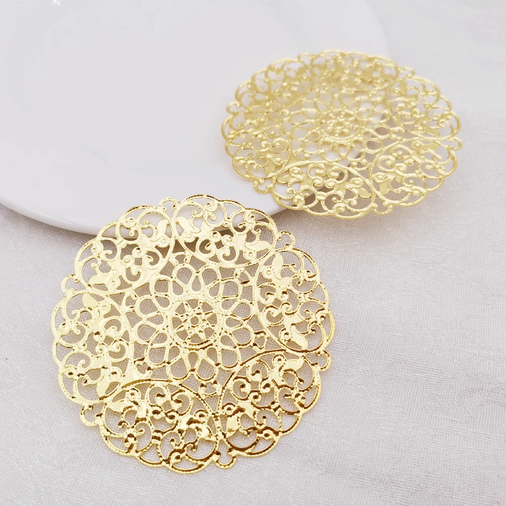 10 PCS 69mm Gold Color Metal Filigree Big Flower Slice Charms Base Setting DIY Jewelry Making Components Finding