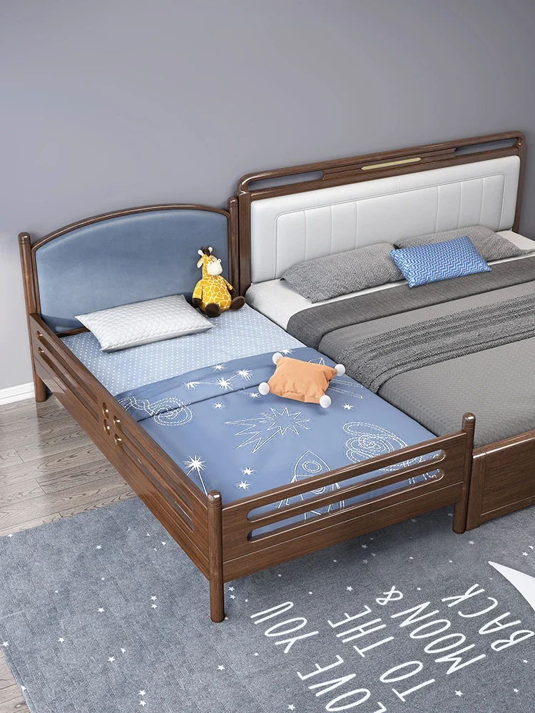 New Chinese Style Solid Wood Walnut Single Student with Fence Baby Stitching Bed