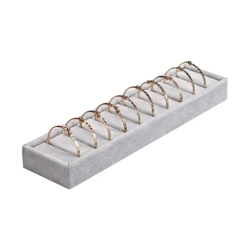 J78F Premium Plush Jewelry Display Tray 10 Slots Rectangular Design For Rings Cufflinks Storage Dresser Decors
