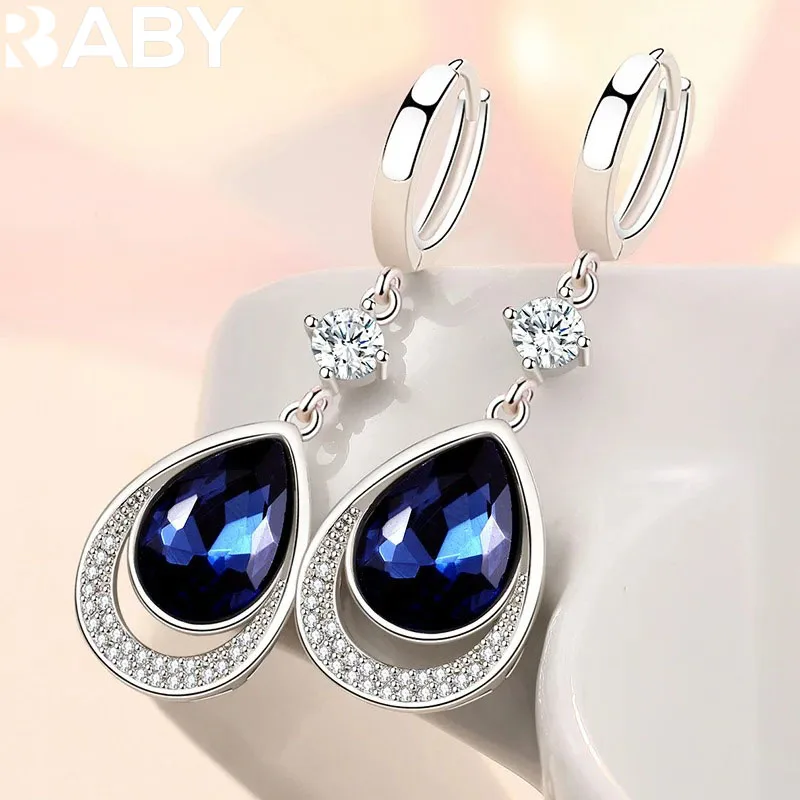 925 Sterling Silver Jewelry Oval Gemstones Water Drop Shaped Earrings for Women Emerald Sapphire Zircon Engagement Ear Drops