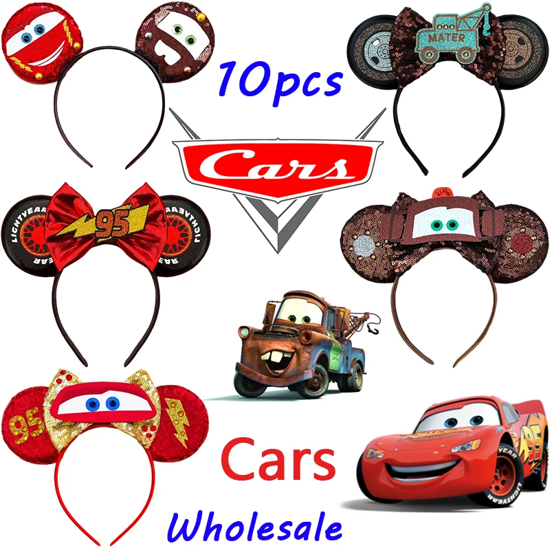 10pcs Wholesale Pixar Cars Hair Accessories Women 95 Lightning McQueen Hair Bands for Girls Disney Headband Kids Mater Hairbands