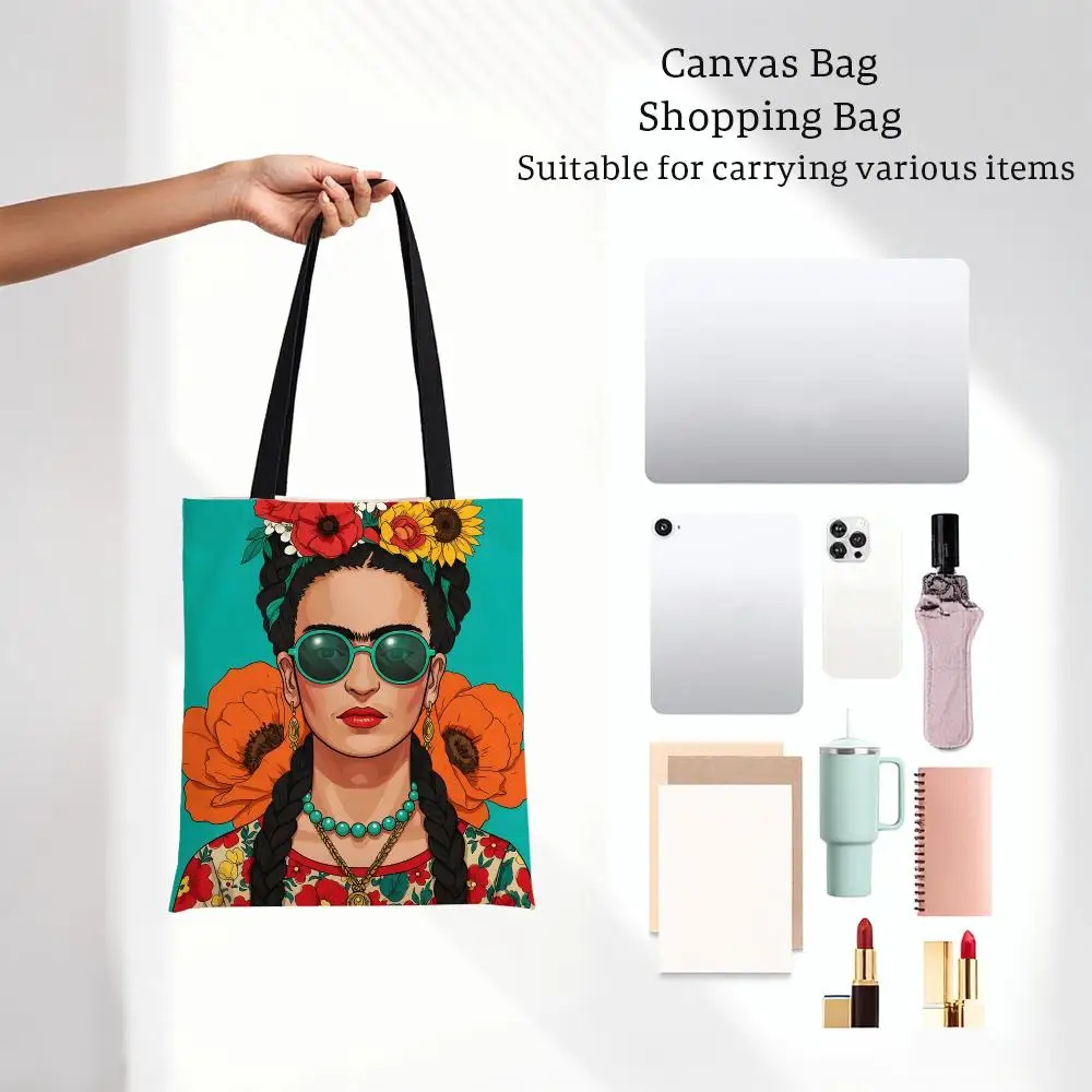art portrait F-Frida Kahlo Storage Bags Printed Series Shoulder Bag Portable Daily Lightweight Tote Bag