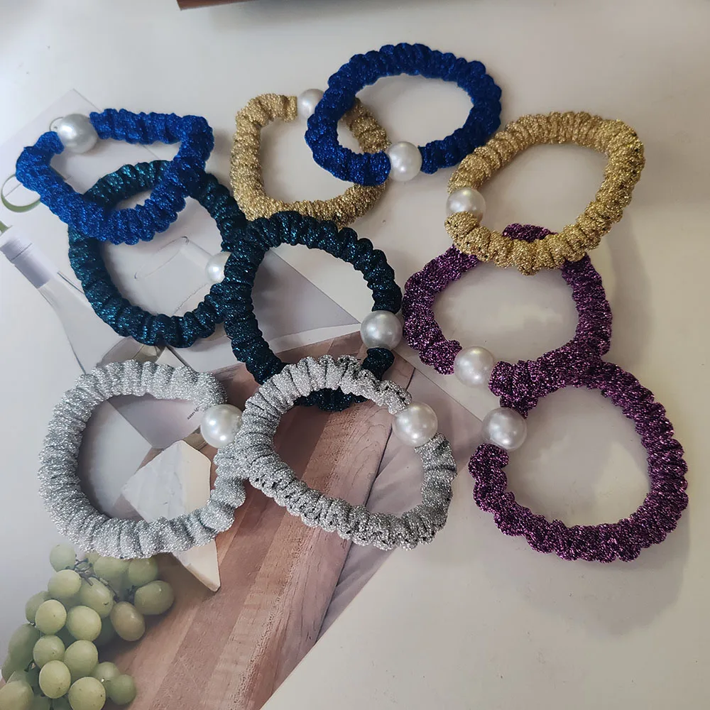 2PC European and American Shining Brightly High Elasticity Hair Ties for Women Girls Ponytail Holder Hair Rings Rope Accessories