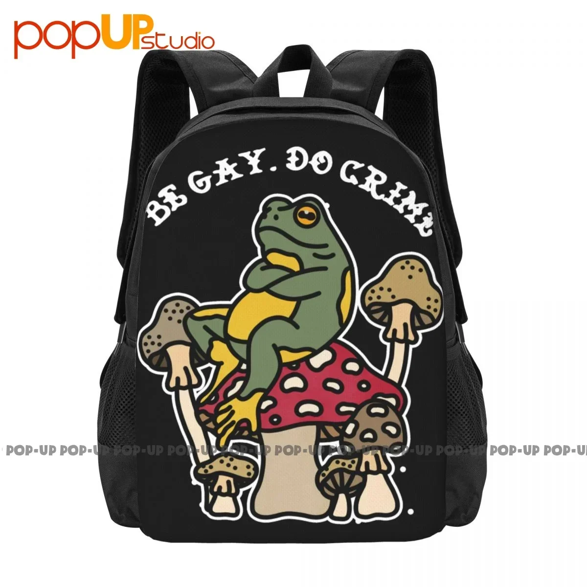 Frog And Mushroom Be Gay Do Crime Graphic Backpack Large Capacity Travel Shoe Bag 3d Printing Clothes Backpacks