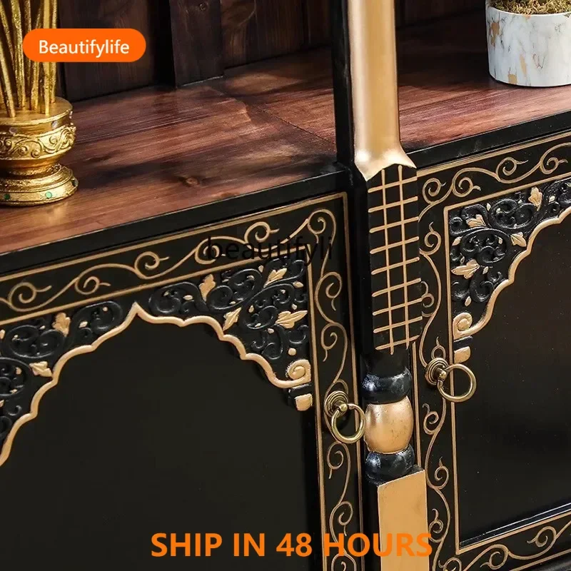 

Solid wood bogu frame Thai partition cabinet retro bookcase tea room tea set storage rackHY FH