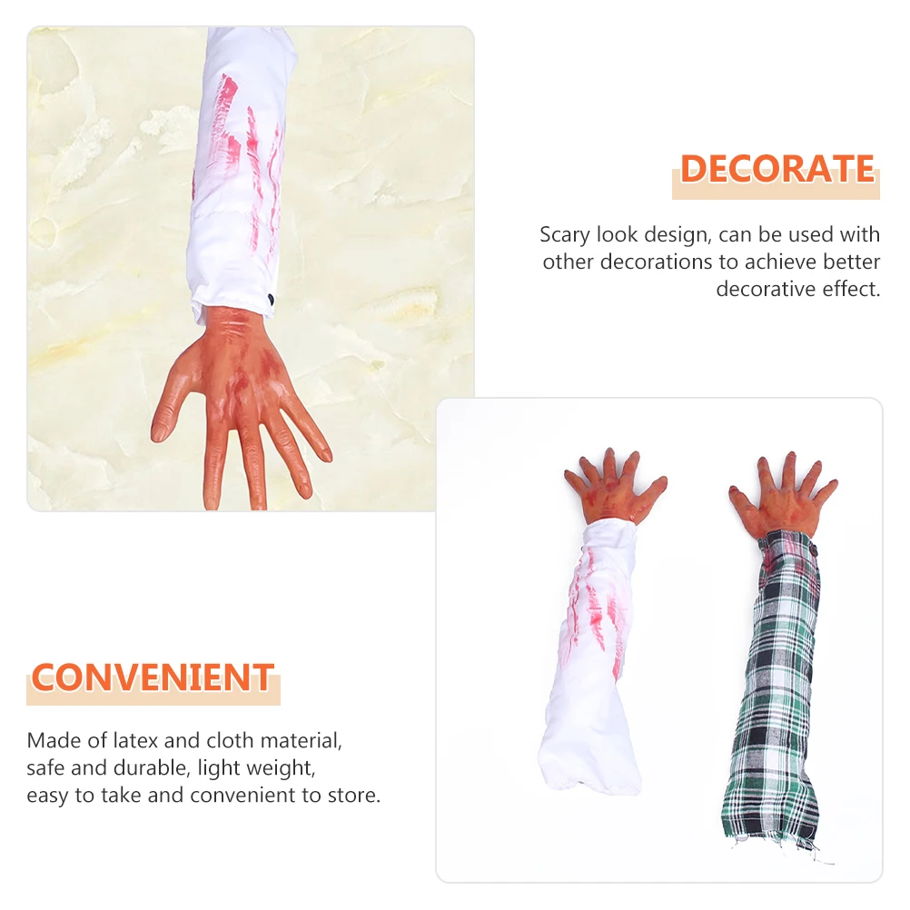 

2 pcs Halloween Fake Hands Scary Prank Props Simulated Body Parts Broken Decorations For Party Haunted House Trick Supplies