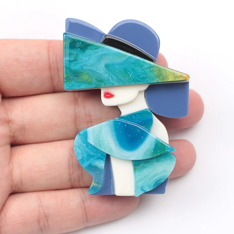 handmade fashion accessories acrylic cartoon women portrait brooches popular clothing bag accessories