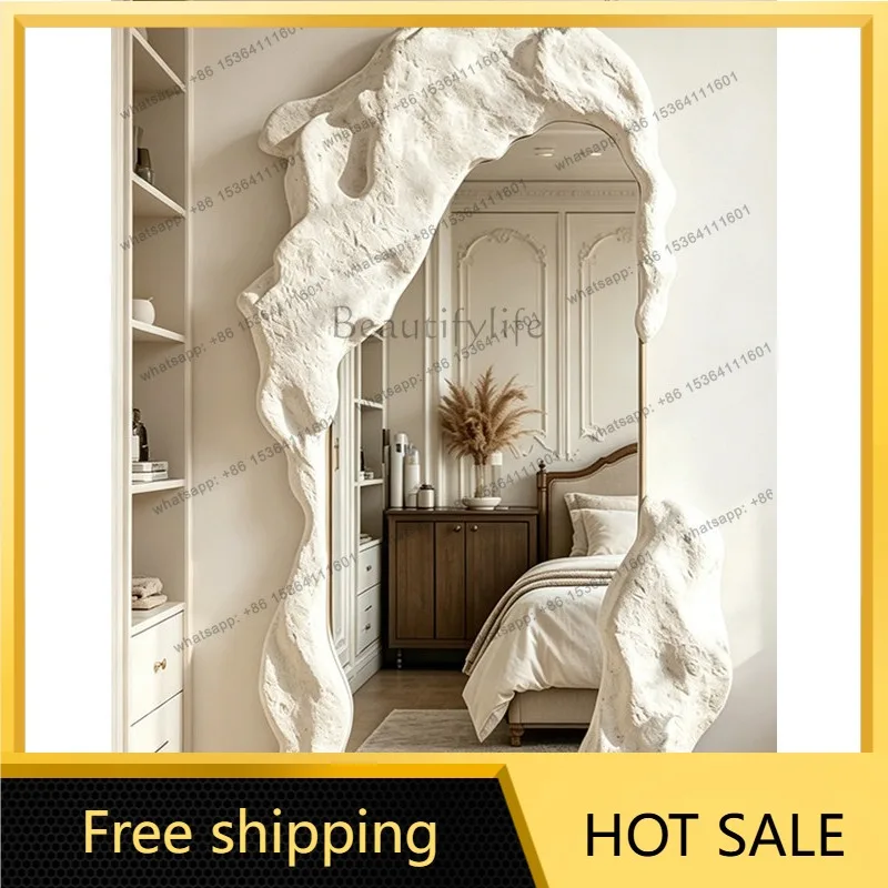 YJ Wabi‑Sabi Nordic Irregular Full‑Length Floor‑Standing Mirror For Creative B&B Household Dressing Decor Space