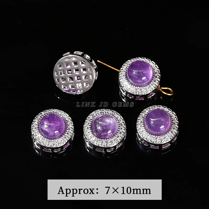 1 Pc Natural Amethyst Gray Moonstone Aquamarine Inlaid Alloy Edging Bead For Jewelry Making Diy Necklace Bracelet Accessory