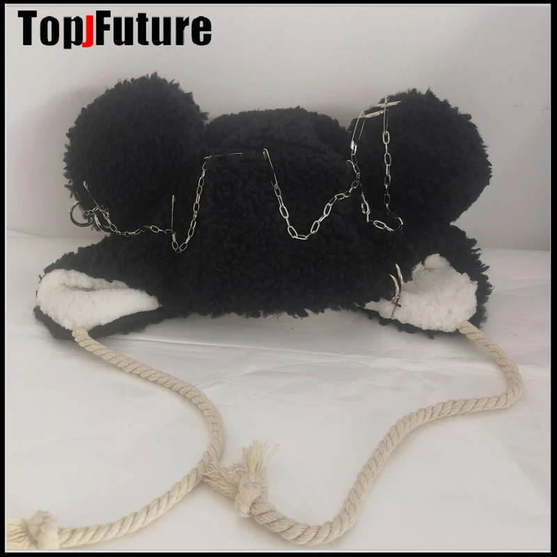 Harajuku Punk Gothic Bunny Ear Cross Black Beret Hat Women Casual Rock Lace-Up Bucket Hat Chic Streetwear Hip Hop Caps