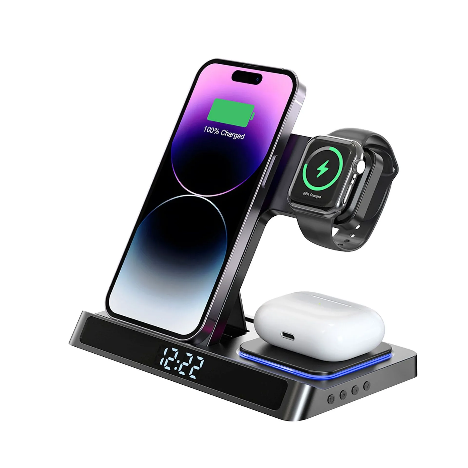 H32 Portable 5 in 1 wireless charger with clock Night light Wireless Charging Station