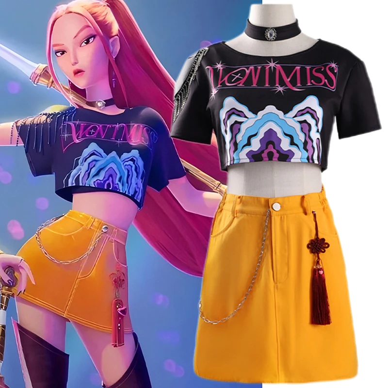 

Hot Movie Mira Cosplay Costume Hunters Mira Top Skirt Set Uniform Anime Demon Girl Group Halloween Carnival Party Clothes Outfit