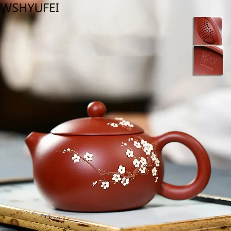 Chinese Yixing Teapot Pure Handmade Plum Blossom Xi Shi Pot Purple Clay Tea Set Kettle 188 Ball Hole Filter 240ml