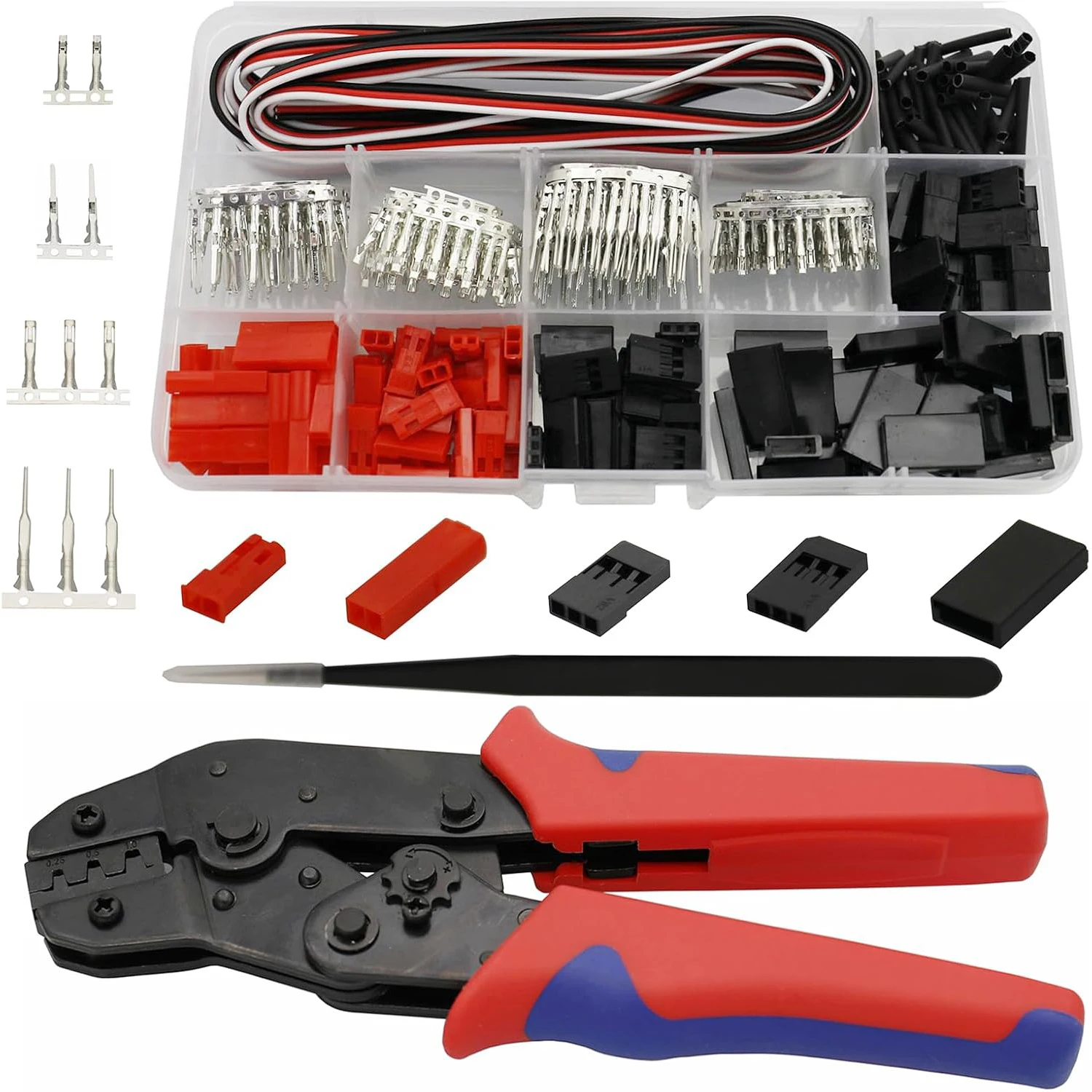 50 Sets JST Servo Connectors Male Female Crimp Pin and Cable Kit with Crimping Tool Compatible for Hitec, Futaba, Spektrum Model