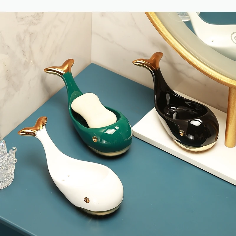 Fashion Cute Whale Ceramic Draining Soap Box Shelves Simple Home Soap Dish Storage Organizer Racks Bathroom Accessories