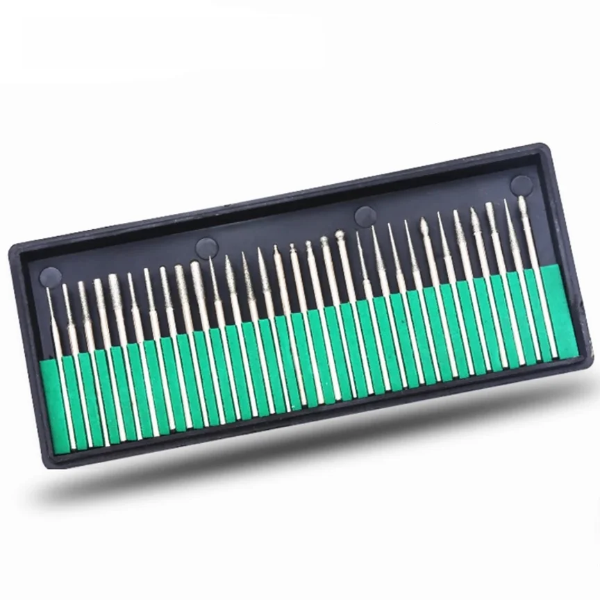 Power Tools Accessories 30Pcs 2.35mm/3mm Drill Bits Diamond Burs Grinding Wheel Abrasive Shank Wood Stone Engraving