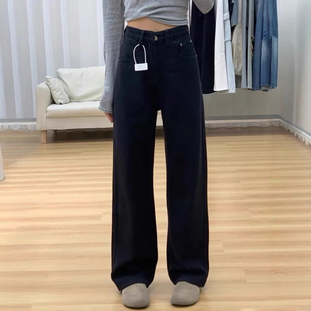 

Slim Straight High Waist Black Denim Jeans Women's Spring 2025 New Style Retro Slimming Wide Leg Pants Tapered Fit Commute
