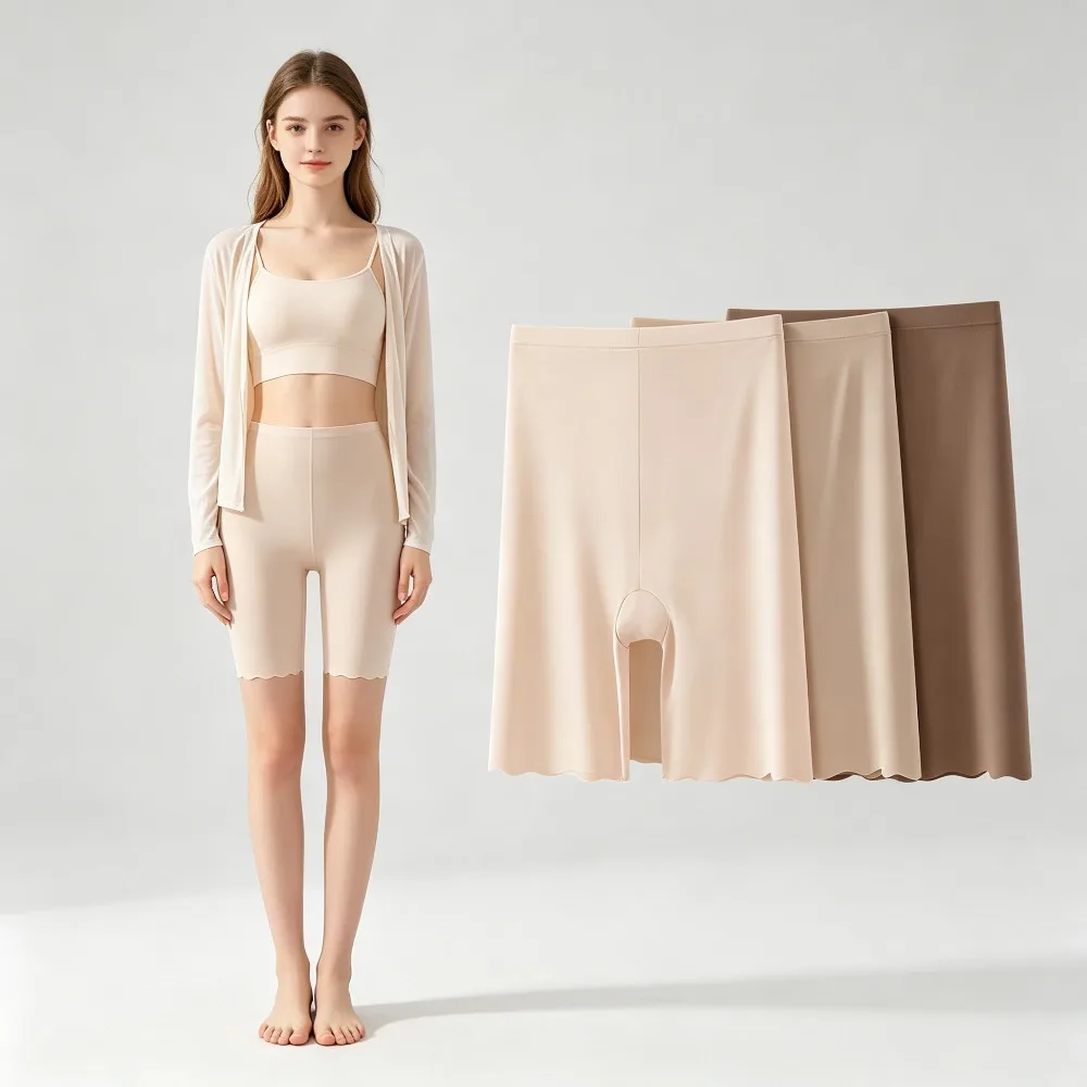 Summer Ice Silk 5 Inch Safety Shorts for Teen Young Women Ages 14+ 2 in 1 Anti Roll Anti Chafing Anti Sheer Base Layer Shorts