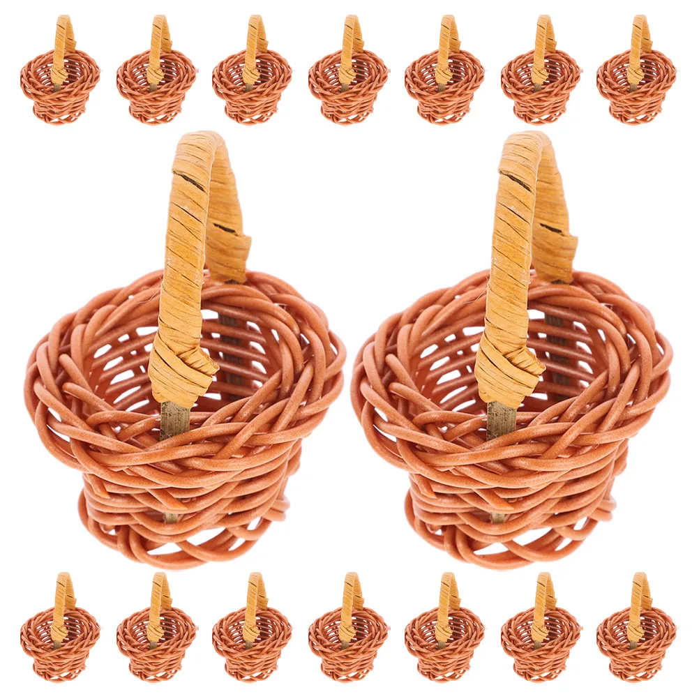 16Pcs Rustic Rattan Baskets with Handles Compact Decorative Storage Baskets for Tabletop Wall Hanging Boho Style Craft Display