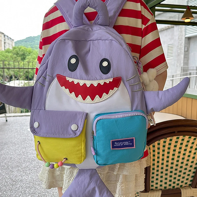 Modischer Rucksack, Haifischförmiger Unisex-Schulrucksack für Schüler, Freizeitrucksack mit mehreren Taschen, Sport- und Reiserucksack, große Kapazität, leichtgewichtig – Detail 15