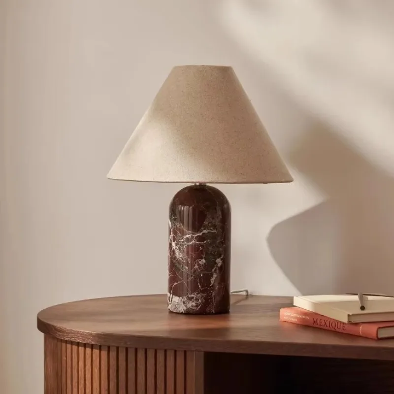 Natural Marble Desk Lamp Fabric Lampshade Modern Living Dining Room Bedroom Atmosphere Table Light Home Decor Lighting Fixtures