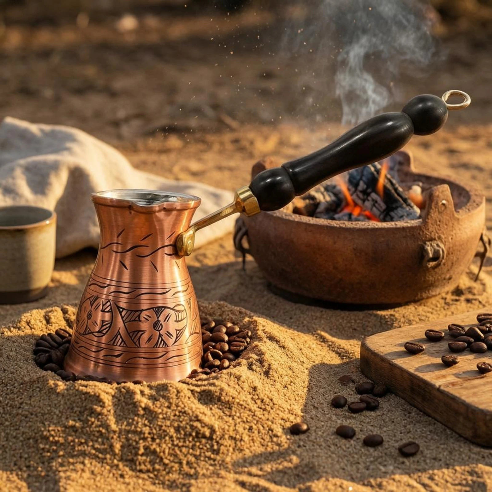 

Engraved Copper Cezve Tin-Plated Inner Wall Coffeeware Cookware Direct Heating