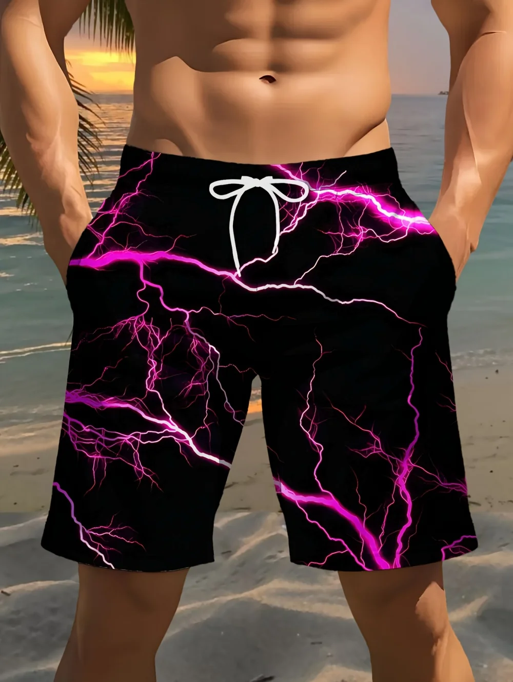 2026 Herren Sommer Strandshorts 3D-Gedrucktes Blitzmuster Freizeitshorts Badehose Hawaiianische Urlaubsmode für Männer – Detail 3