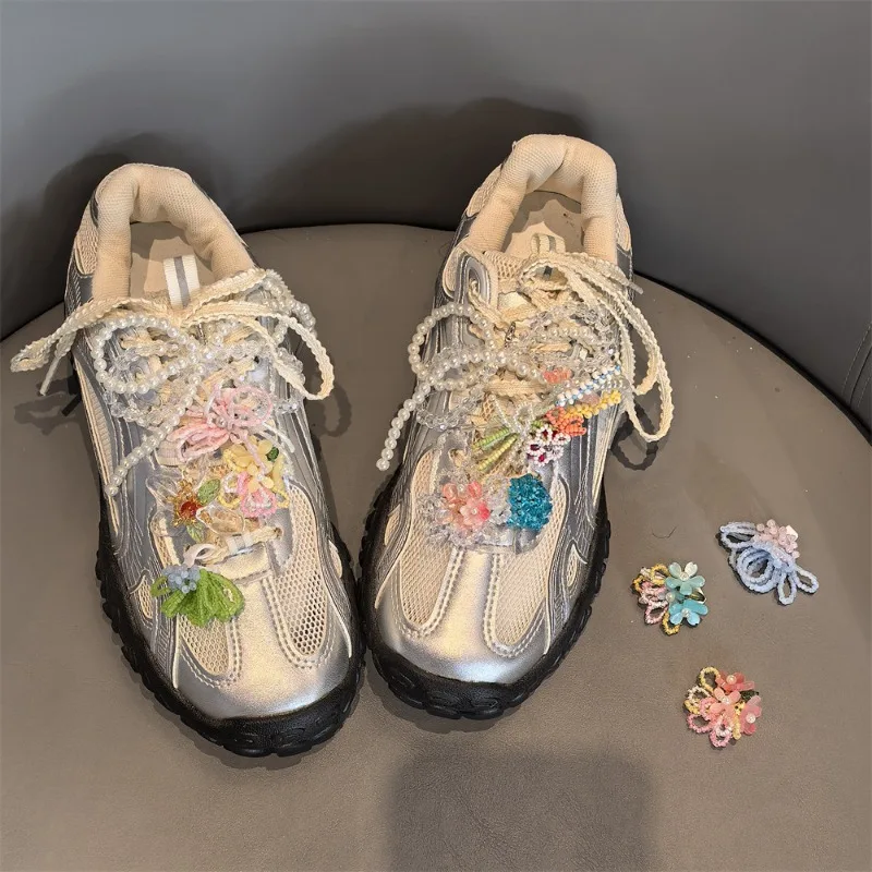 Colorful Crystal Beaded Flower Shoe Charms for Kids DIY Decor Accessories Premium Sparkling Soft Lightweight Sneaker Charms