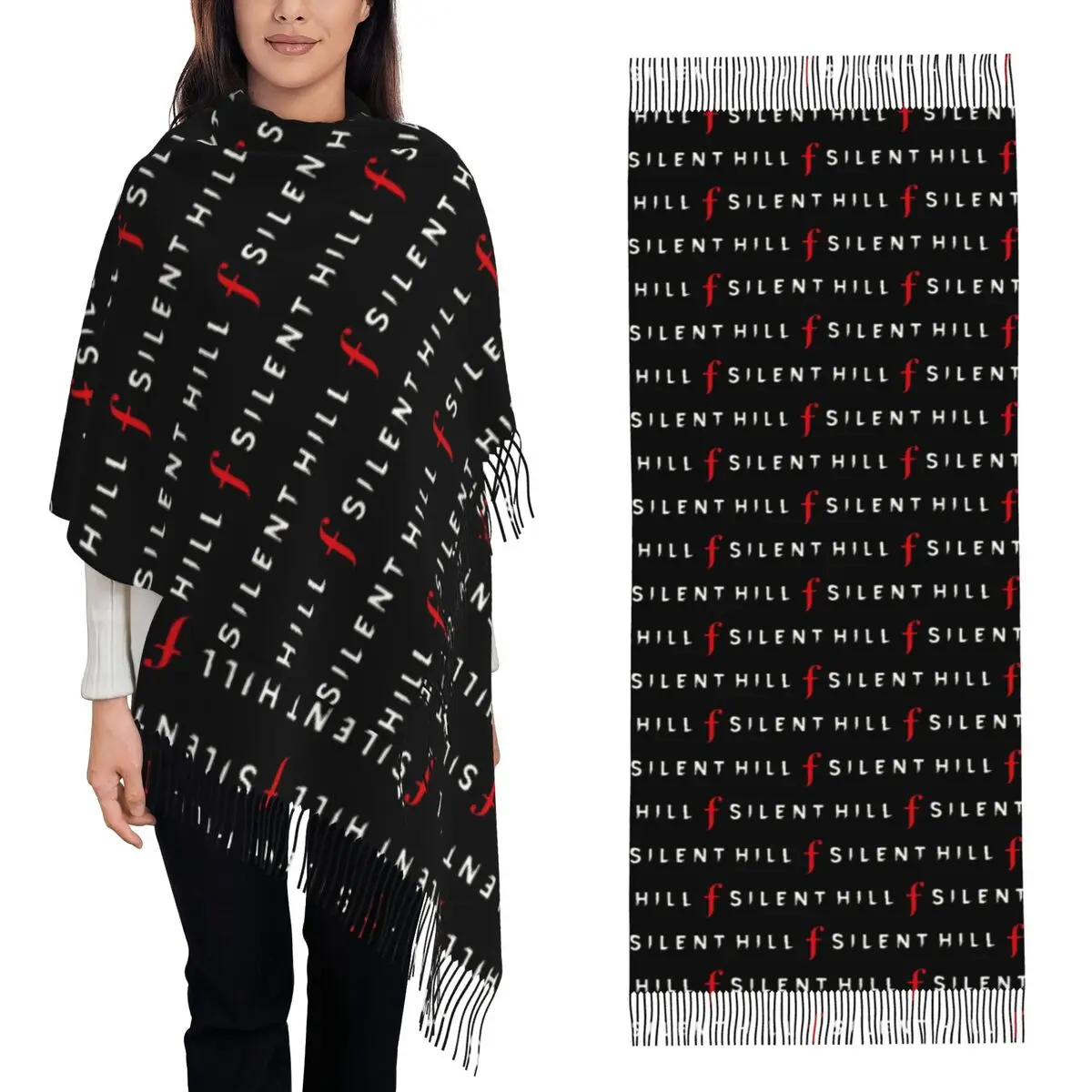 Silent Hill F Video Game Horror Logo Scarf Tassel Scarves for Women Soft Warm Shawls and Wraps Long Fall Winter Shawl Wrap