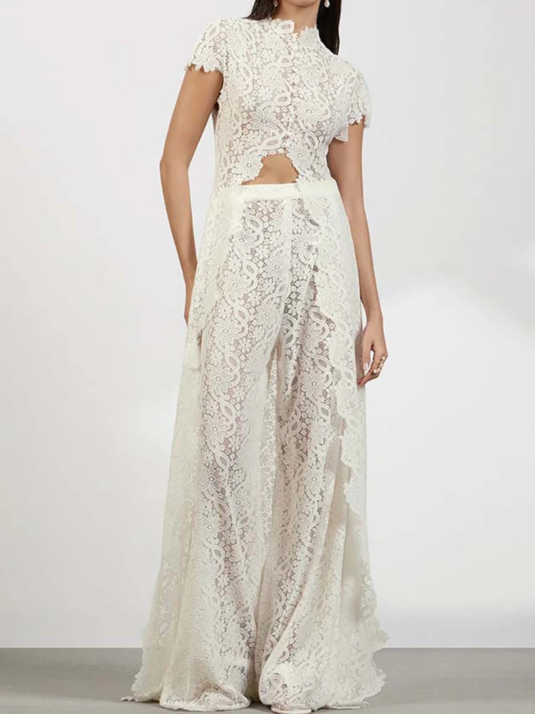 

Летние женские ажурные кружевные лоскутные длинные топы, праздничные однотонные шикарные блузки с коротким рукавом, новые простые женские рубашки с воротником-стойкой