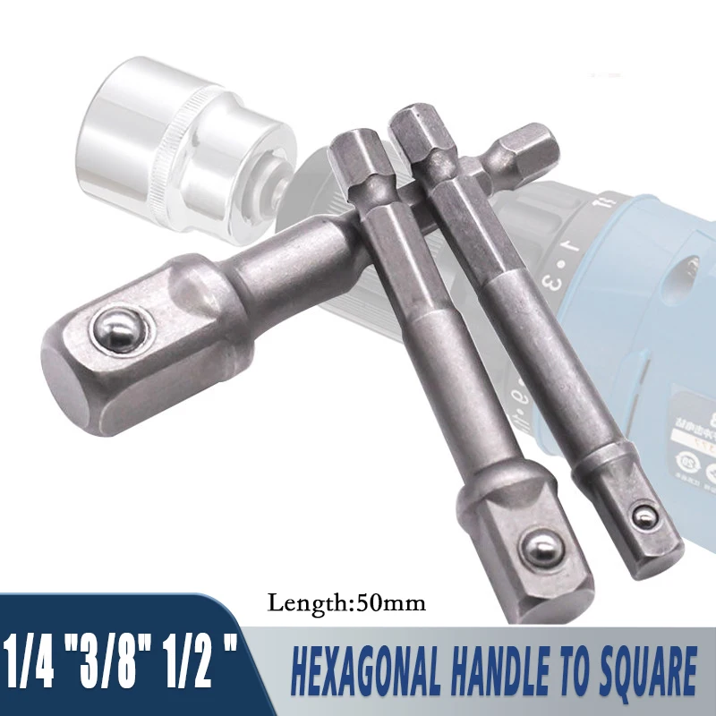 Chrome Vanadium Steel Hexagonal Shank To Square Conversion Head Sleeve 1/4 