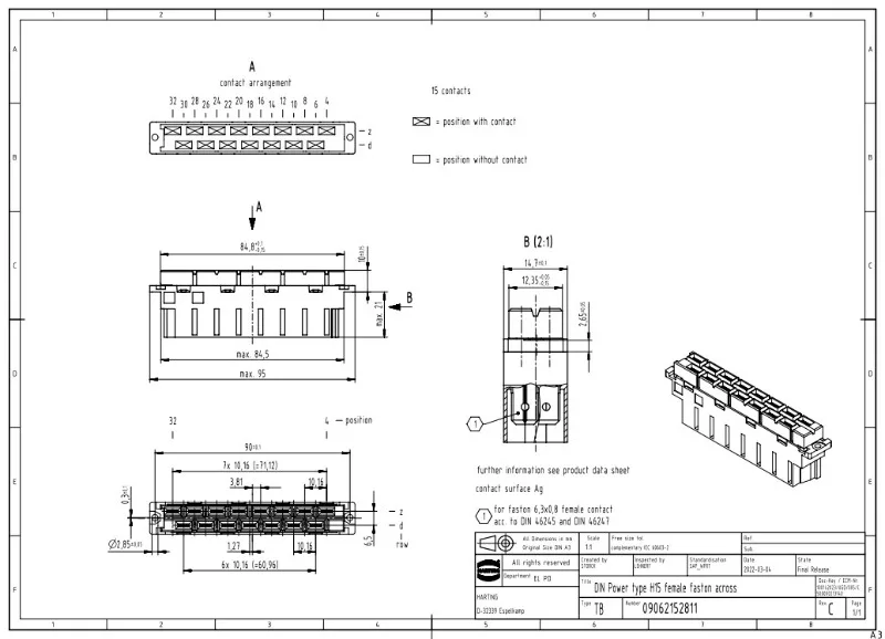 09062152811 HARTING 15-pin High-current Connectors DIN41612