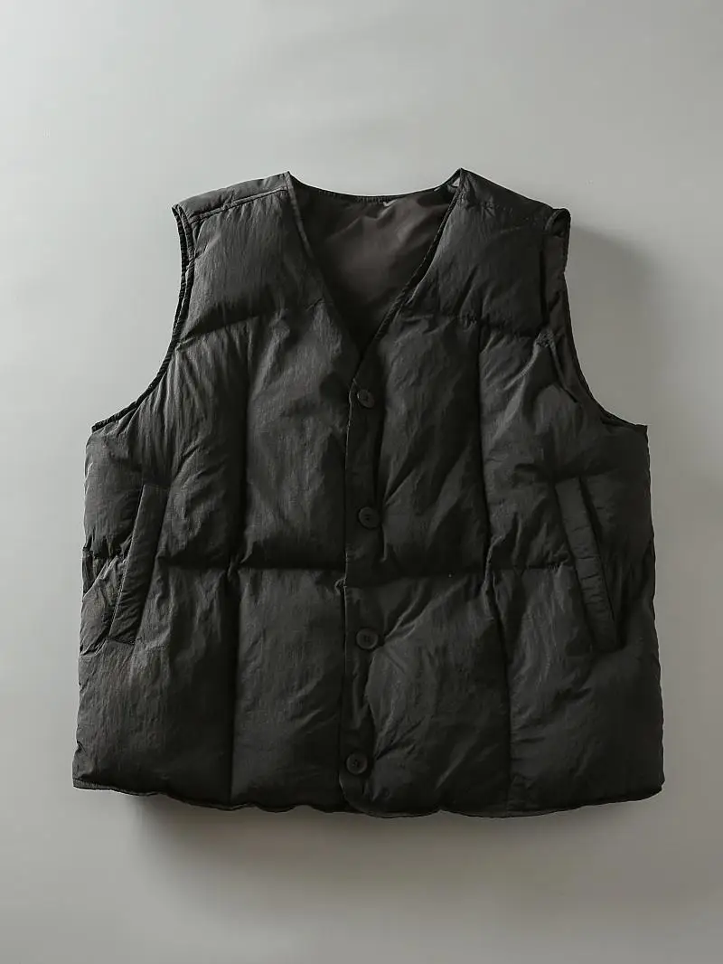 

Winter New Sle Japanese Retro Casual Lightweight Warm Men's V-ne Cotton Vest oulder Pad Jaet Trendy Loose Fit Youth P...