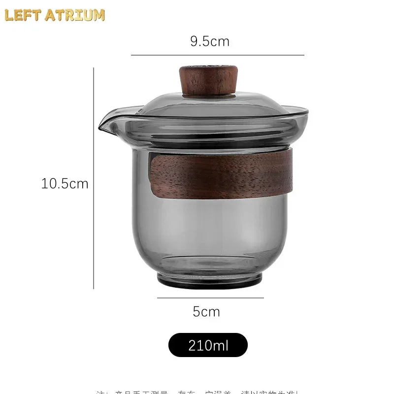 210ml High Boron Silicon Glass Gaiwan Tea Cup Cover Wooden Heat Insulation Chinese Tea Bowl Tureen Taste Tea Teaware