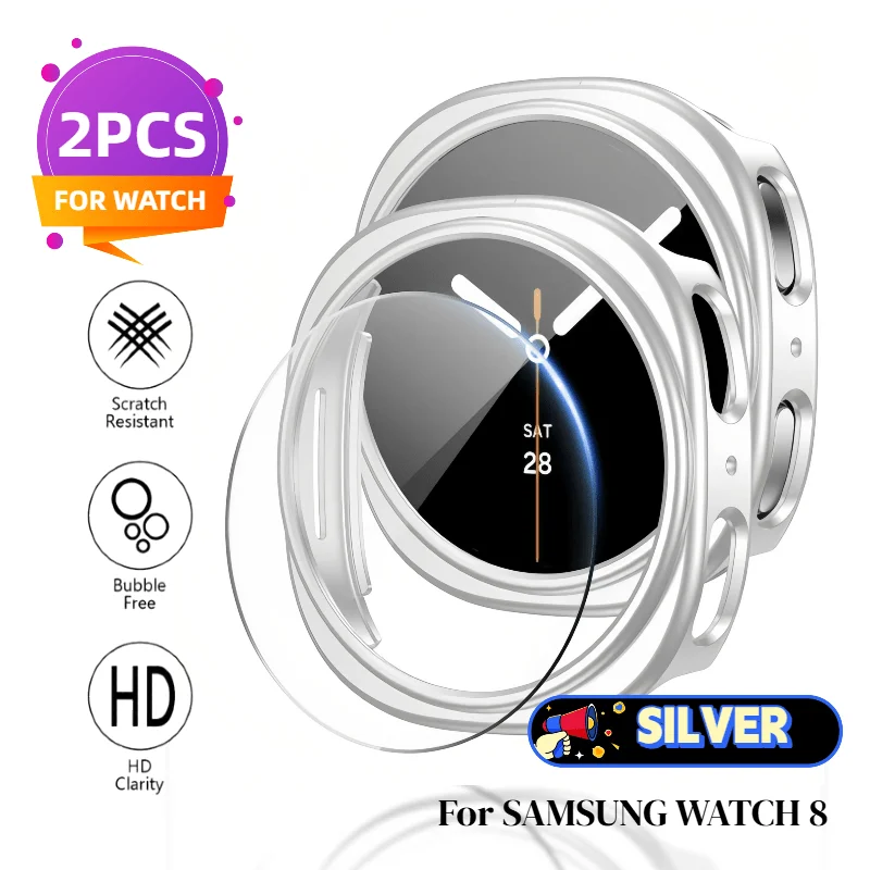 

Glass+Case for for Samsung Galaxy Watch 8 40mm/44mm Smartwatch Screen Protector Explosion-Proof Film Accessories 2pcs
