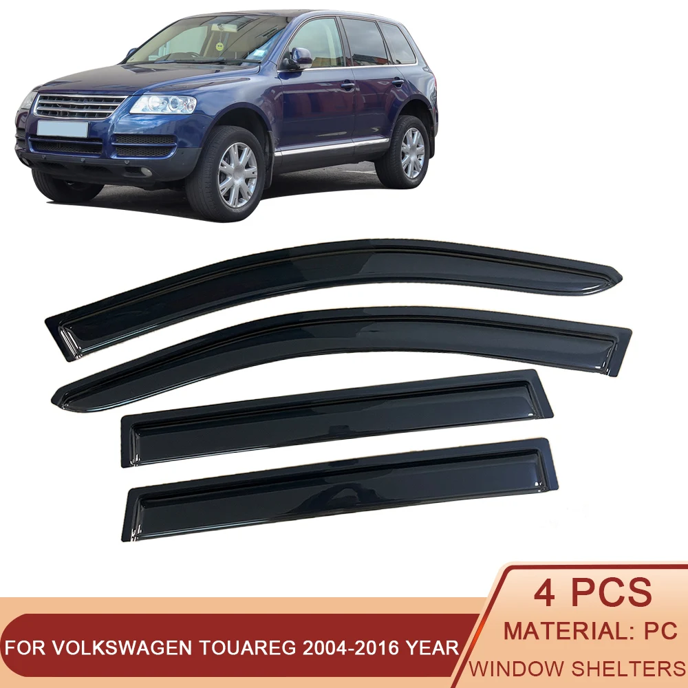 

For Volkswagen Touareg 2002-2016 Side Window Wind Deflectors Visors Black Rain Guard Door Visor Vent Shades Dark Smoke Ventvisor