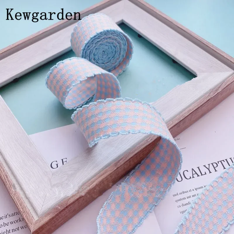 Kewgarden Plaid Overlock Edge Ribbon 32mm 12mm DIY Hair Bow Accessories Handmade Sewing Crafts Tape Gift Packing 5 Meters