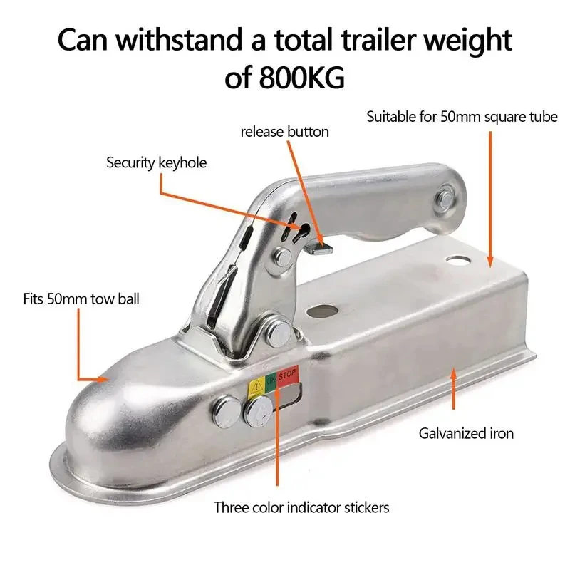 Universal Trailer Coupling Hitch 50mm Pressed Steel For Unbraked Trailers Upto 750kg Trailer Hitch Towing Coupler Mount