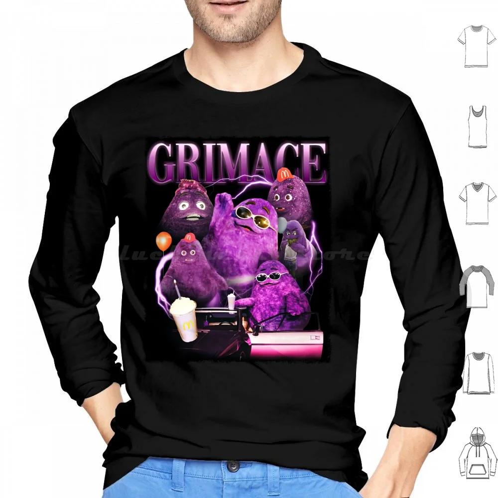 Grimace In 90s , Y2k Style Tribute Hoodies Long Sleeve Grimace In 90s Y2k Style Tribute Funny Hbd Grimace Grimace