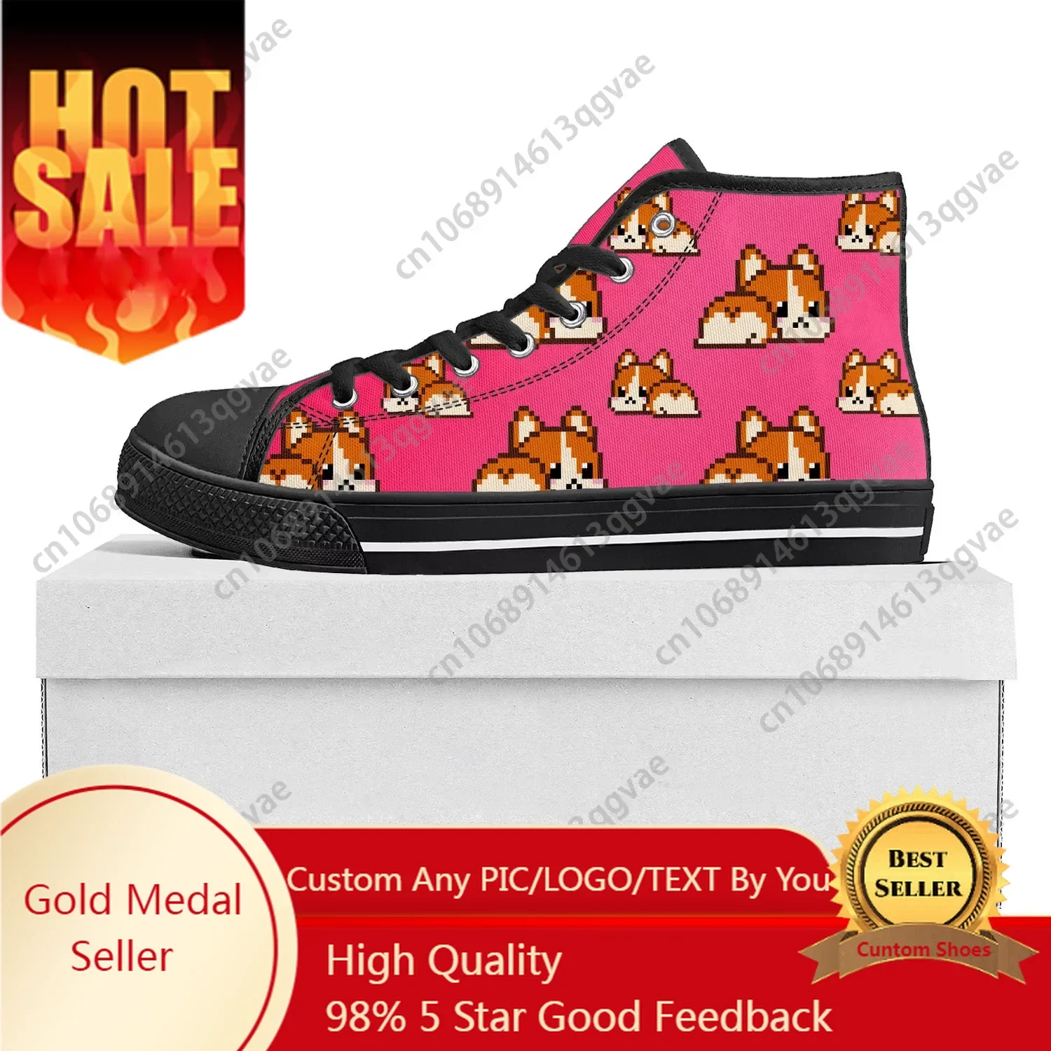 

Corgi Butt Cute Cartoon High Top High Quality Sneakers Mens Womens Teenager Canvas Sneaker Casual Couple Shoes Custom Shoe Black