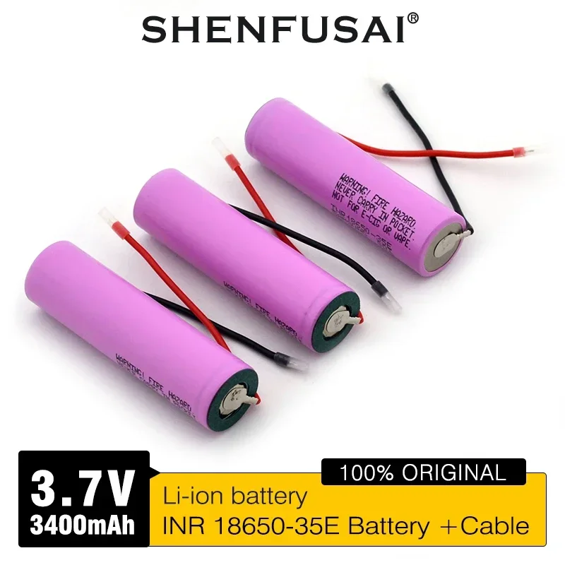 Lithium ion rechargeable battery 18650 35E 3.7V 3400mAh high power discharge 25A high current DIY silicone wire