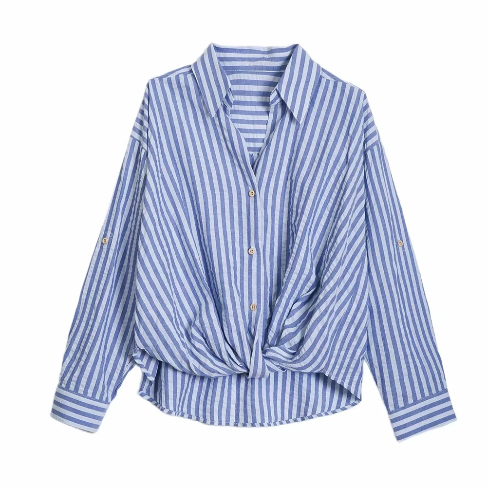 

PB&ZA women's 2024 early autumn new style simple temperament casual lapel striped loose long sleeved shirt